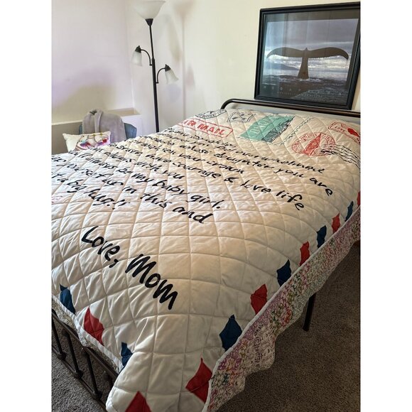 To My Daughter Quilted Blanket 73"x 88” Air Mail Love Mom Message - Picture 6 of 6